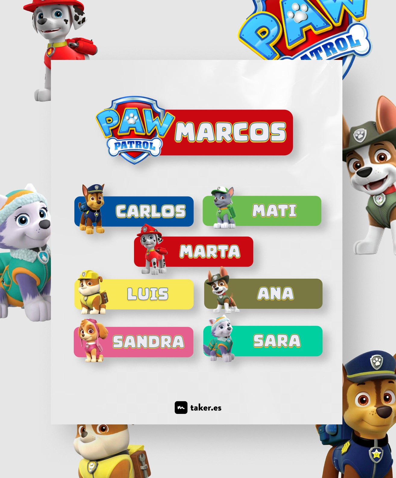 Paw Patrool - Etiqueta de nombre